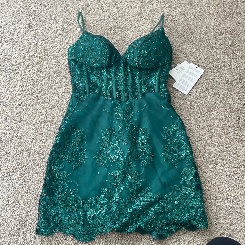 Green sparkly hoco dress